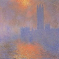 Londoni parlament a nap áttörésével a ködben Plakát nyomtatás Claude Monet