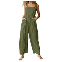 Daznico Női Alkalmi Egyszínű pántok széles láb zsebbel Vintage Jumpsuit zsebekkel Jumpsuits nőknek Zöld XXL