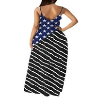 Lumento Női Boho Nyári Ruhák Kaftan Backless Hosszú Ruha Swing Amerikai Zászló Nyomtatás Sundress