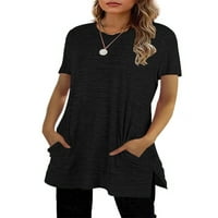 Gomelly Női póló egyszínű póló zsebekkel póló női divat Dailywear nyári felsők rövid ujjú tunika blúz Fekete XXL