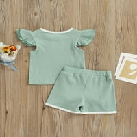 aturuste Toddler Girls Outfit Fly Sleeve Kerek nyakú fodros póló Bowknot Elasic derék Bordázott rövidnadrág nyári ruhák