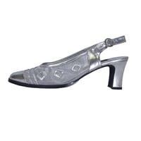 A Greta nők széles szélességű zárt lábujj dekoratív nylon háló háló Slingback ezüst 8,5