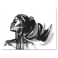 Fekete -fehér portré afro -amerikai nő iv festmény vászon művészeti nyomtatás