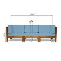 Elisha kültéri moduláris akác fa szekcionált kanapé szett párnákkal, Teak, Kék