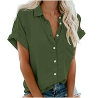 Női ingek hadsereg zöld értékesítési Clearance divat nő ok-okozati gomb szilárd blúz rövid ujjú póló nyári felsők ajándék