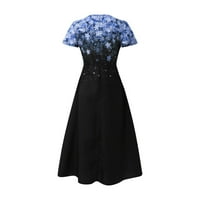 Női ruha, Női Alkalmi Nyomtatott V-nyakú Zip Rövid ujjú paneles nagy hosszú ruha kék 3XL