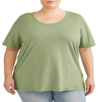 Terra & Sky Women's Plus Size Slub Scoop Neck rövid ujjú póló