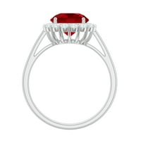 Kerek vágott Lab létrehozott Ruby és Moissanite Halo gyűrű, 14K fehér arany, US 3.00