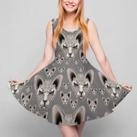 Minta macska Szfinnel női nyári ruha Mini Sundress aranyos hinta nyomtatva