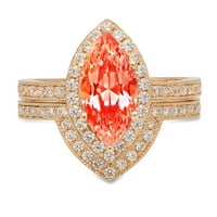 2. ct Brilliant Marquise vágott szimulált vörös gyémánt 14K sárga arany Halo pasziánsz díszítéssel menyasszonyi szett