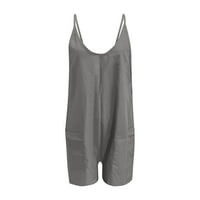 Huaai Női ujjatlan overall Jumpsuit alkalmi szilárd nyári széles láb vállpántos nadrág gombok Jumpsuit Romper zsebekkel