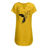 Bazyrey nyári ruhák Női virágos ruhák Női V-nyakú Alkalmi Rövid ujjú A-Line ruhák sárga 5XL