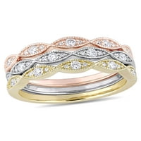 Karátos T. W. Diamond 14Kt fehér, rózsa és sárga arany Halmozó gyűrű készlet