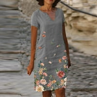 Bazyrey nyári ruhák Női virágos ruhák Női v-nyakú divatos rövid ujjú A-Line ruhák szürke 4XL