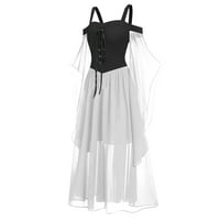 Női plusz méretű gótikus ruhák Egyszínű hideg váll pillangó hüvely Vintage Csipke tunika Flowy Chiffon hosszú ruha