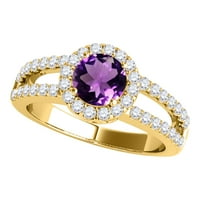 Mauli Jewels Gyűrűk nőknek 1. Karátos gyémánt és kerek alakú Ametiszt gyűrű 4-vasvilla 10K sárga arany