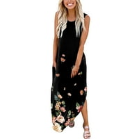 Női Maxi Ruhák Nyári Tavasz O Nyak Ujjatlan Osztott Hosszú Ruha Alkalmi Boho Tank Ruha Strand Sundress Zsebekkel