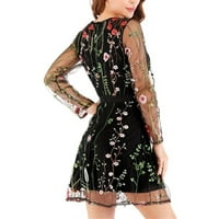 Rollbacks Női Virágmintás Mini ruha hosszú paraszt ujjú redő hinta tunika Elasztikus őszi ruha Fekete S