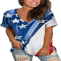 DabuLiu Női v nyakú pólók amerikai zászló rövid ujjú július 4. hazafias ing Amerikai mézes ing női