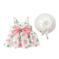 Tking divat nyári gyermek Ujjatlan nyomtatott ruha hercegnő ruha + kalap készlet rózsaszín 90