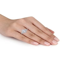 Miabella Carat T.W. Gyémánt sterling ezüst split-shank halo eljegyzési gyűrű
