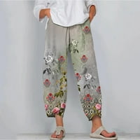 Jyeity 1980-as évek női divat, nyomtatott Magas derék Laza zseb egyenes hosszú nadrág női Capri nadrág szürke Méret