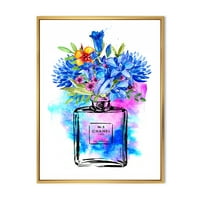 Designart 'Parfüm Chanel öt kék virágokkal' francia vidéki keretes vászon fali művészet nyomtatás