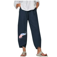 Pamut vászon nadrág Női Capriss nadrág grafikus vászon széles láb Alkalmi Nyári kényelmes Magas derekú Laza termés
