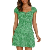 Clearance nyári ruhák Női Rövid ujjú Mini Rövid Alkalmi A-Line nyomtatott négyzet alakú nyakkivágással ruha Zöld XL