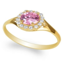 Női 14k sárga arany stílusos Halo Pasziánsz gyűrű 0.7 ct kerek rózsaszín CZ méret 4-10
