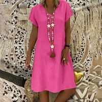 Podplug ruha nőknek, Női nyári Laza Egyszínű Rövid ujjú V-nyakú A-line ruha, forró rózsaszín 2XL