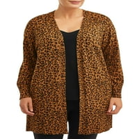 Terra & Sky Women's Plus Size Leopard Print Everday Essential Open-Front Cardigan