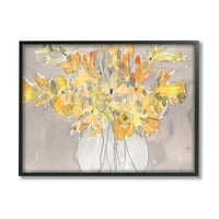 Stupell Industries Modern sárga szirmok virágok virágos elrendezés váza festés fekete keretes Művészeti nyomtatás Wall