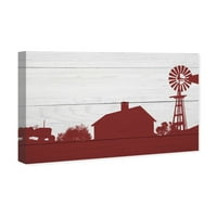Wynwood Studio Természet és tájfal art vászon nyomatok 'Farm sziluett' vidéki tájak - piros, szürke
