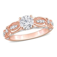 A Miabella női 1- CT létrehozott fehér zafír és Diamond 10KT Rose Gold Vintage Miligrain Ring