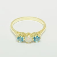 Brit készült 14K sárga arany valódi természetes opál & kék topáz Női Nyilatkozat gyűrű - méret opciók-Méret 8