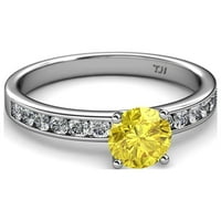 Sárga zafír és gyémánt SI2-I1, G-H eljegyzési gyűrű 1. Karátos tw 14k fehér aranyban.Méret 4.5