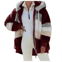 Riforla női téli Fuzzy kabát kapucnis Színes blokk Patchwork kardigán kabátok Felsőruházat zsebekkel Női Dzsekik kabátok