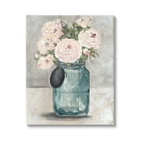 Stupell Industries kerek rózsaszín virágok rusztikus vidéki jar váza festménygaléria csomagolt vászon nyomtatott fali