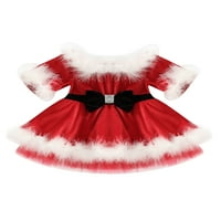 Lányok karácsonyi ruha, piros Off-the-váll Hosszú ujjú buborék szoknya fehér szőr szegély, 1 éves