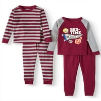 Wonder Nation Baby és kisgyermek fiú hosszú ujjú, megfelelő pizsamák, 4 darab, méretek 12m-5T