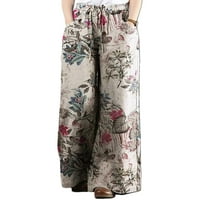 Grianlook Női nadrág széles láb alja Magas derék hosszú nadrág Női Alkalmi Pamut vászon nadrág Kényelmes virágos nyomtatott
