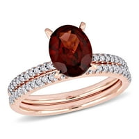 Miabella női 2- CT Garnet CT Diamond 14KT ROSE arany 2 darabos pasziánsz menyasszonyi gyűrűs készlet