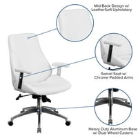Flash bútorok Hansel Közép-hátsó fehér LeatherSoft sima kárpitozott Executive forgatható irodai szék karokkal