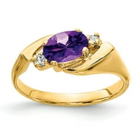 Szilárd 14K sárga arany 7x ovális Ametiszt lila február drágakő gyémánt eljegyzési gyűrű mérete