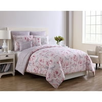 Mainstays szürke rózsaszín virágos jill 8 darabos ágynemű-kényelmes szett eurószabadokkal és dekoratív párnákkal