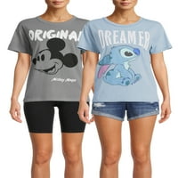 Stitch & Mickey Juniors kontraszt öltés mosott pólók