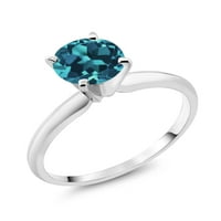 Gem Stone King 18K fehér arany London kék topáz Női pasziánsz eljegyzési gyűrű