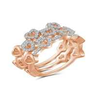 JewelersClub Carat T.W. Fehér gyémánt rózsa arany az ezüst szív egymásra rakható gyűrű felett