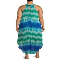 Wrapper Women's Plus méretű kötőfékes nyak sifon légy maxi ruha hi-alacsony lekerekített hemline